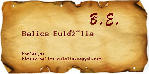 Balics Eulália névjegykártya